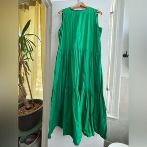 The Frankie Shop Green Pleated Maxi Sundress